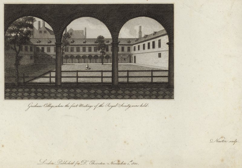 Gresham College, hvor de første møtene i Royal Society ble holdt av English School