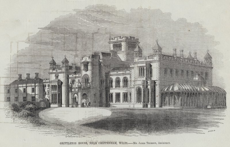 Grittleton House, nær Chippenham, Wilts (gravering) av English School