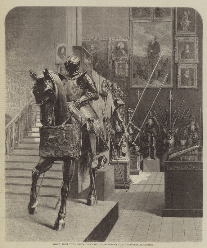 Gruppe fra Armour Court of the Manchester Art-Treasures Exhibition (gravering) av English School
