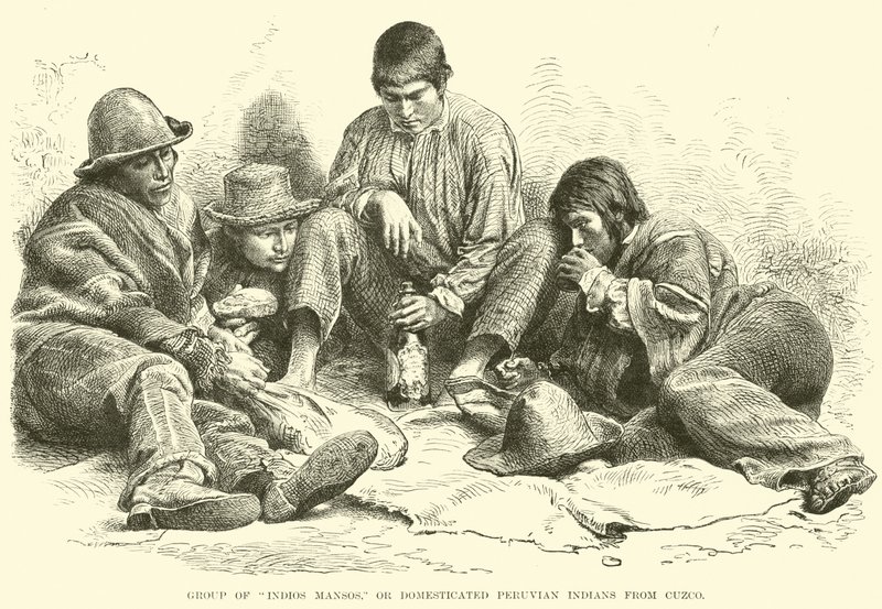 Gruppe av Indios Mansos, eller domestiserte peruanske indianere fra Cuzco av English School