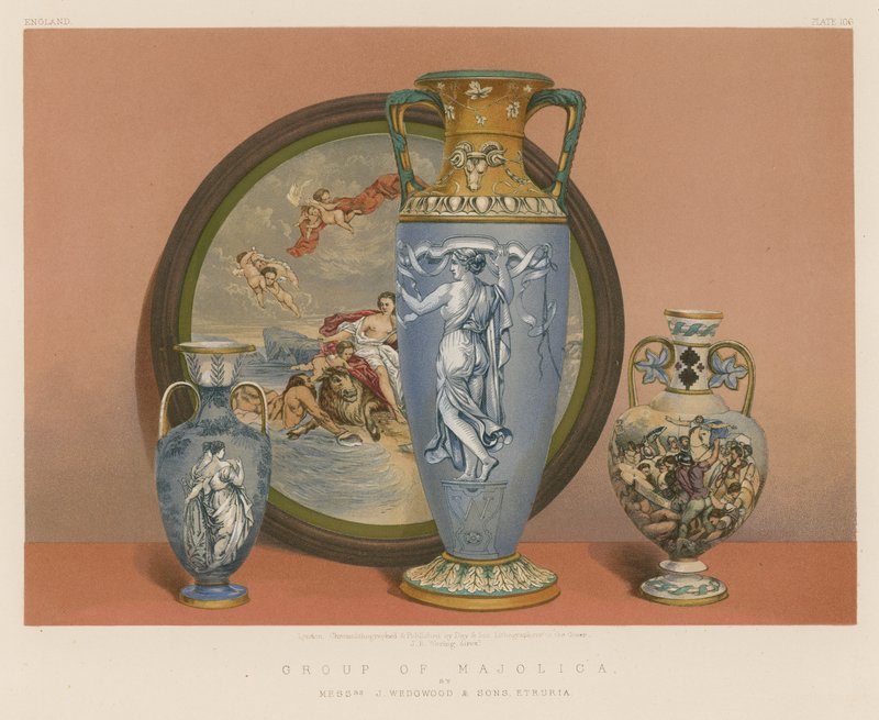 Group of Majolica av Mrs J Wedgwood and Sons, Etruria av English School