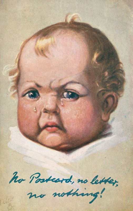 Gretten baby som gråter (farge litho) av English School