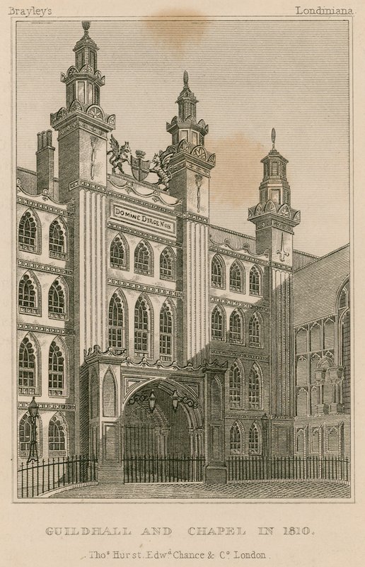 Guildhall and Chapel, London, i 1810 av English School