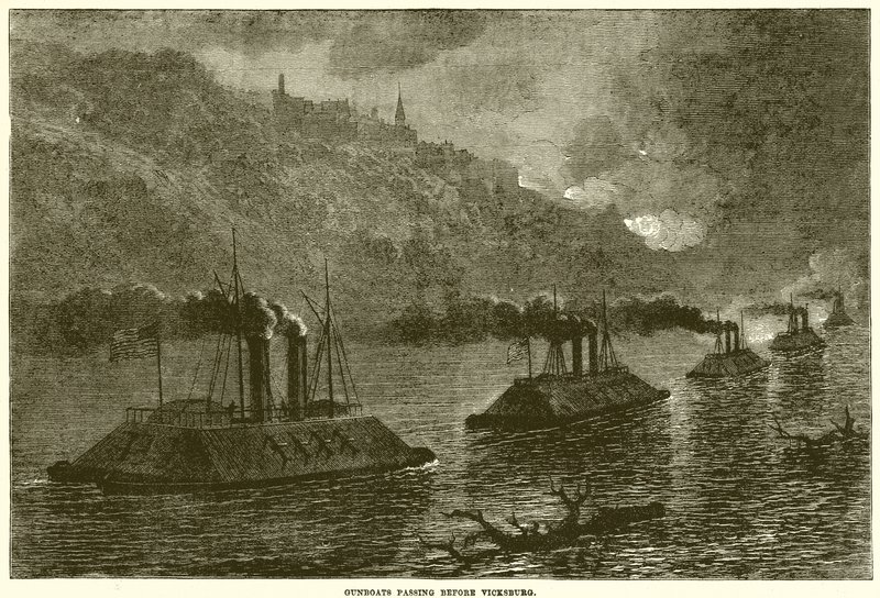 Kanonbåter som passerer før Vicksburg av English School