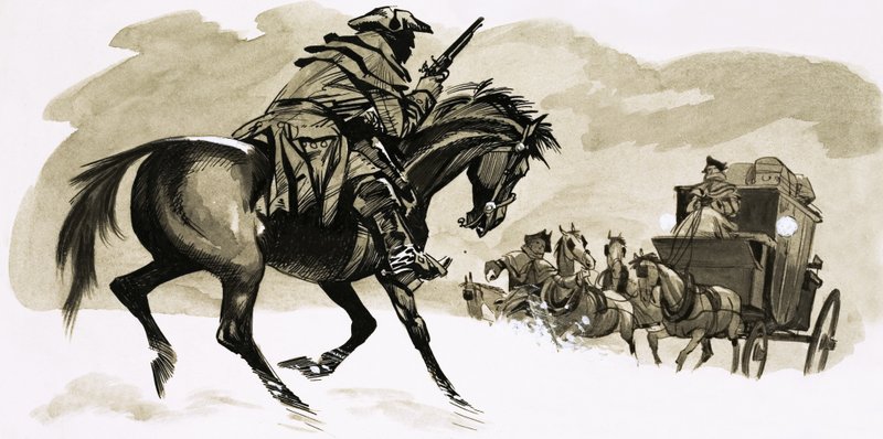 Highwayman i ferd med å angripe vogn av English School
