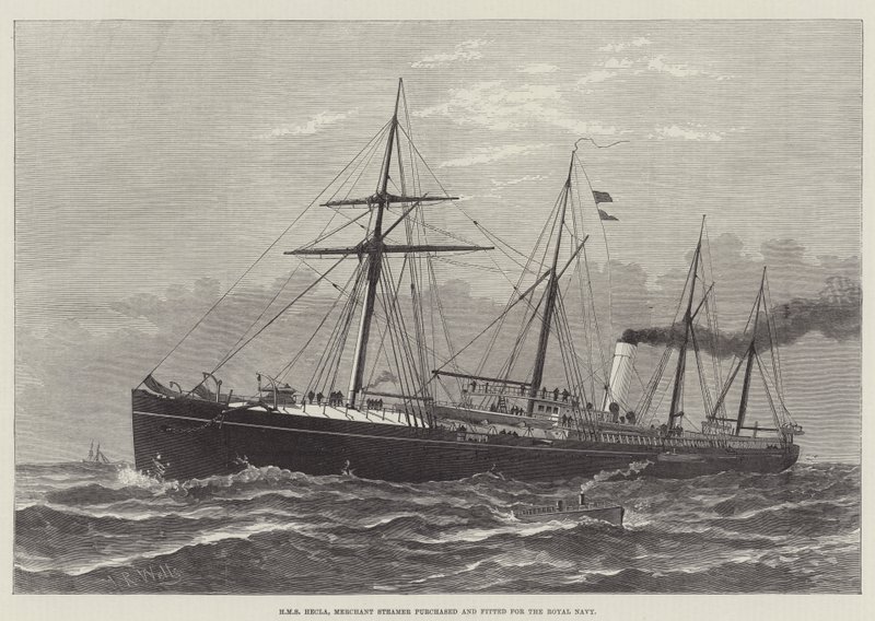 HMS Hecla, Merchant Steamer kjøpt og montert for Royal Navy (gravering) av English School