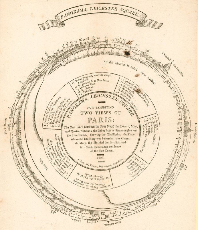 H A Barkers to utsikter over Paris, Panorama, Leicester Square, London av English School