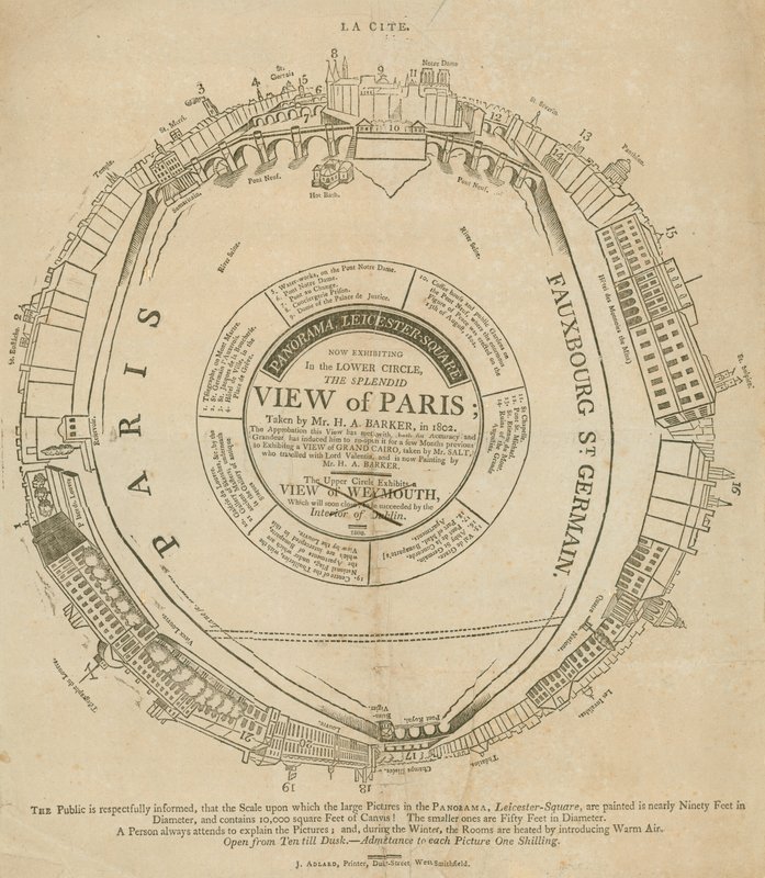 H A Barkers utsikt over Paris, Panorama, Leicester Square, London av English School