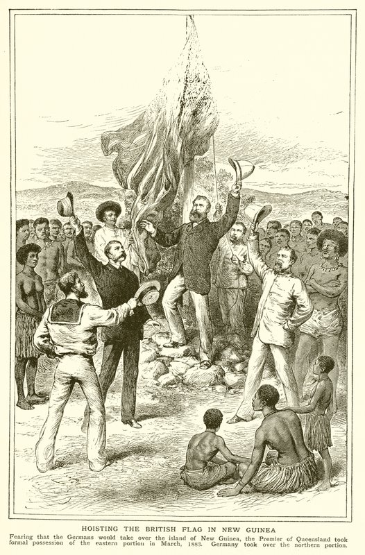H. M. Chester, Queensland Magistrate ved heisingen av det britiske flagget i New Guinea, mars 1883 av English School