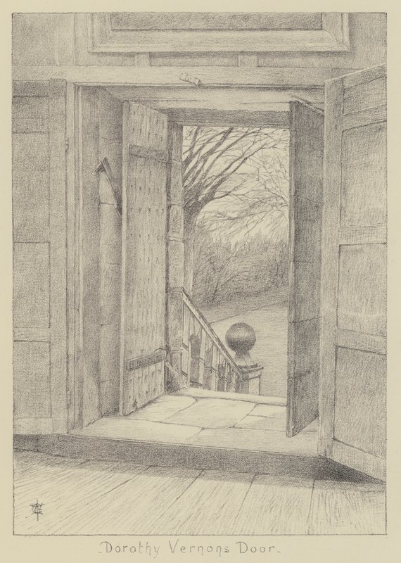 Haddon Hall, Dorothy Vernons dør (litho) av English School