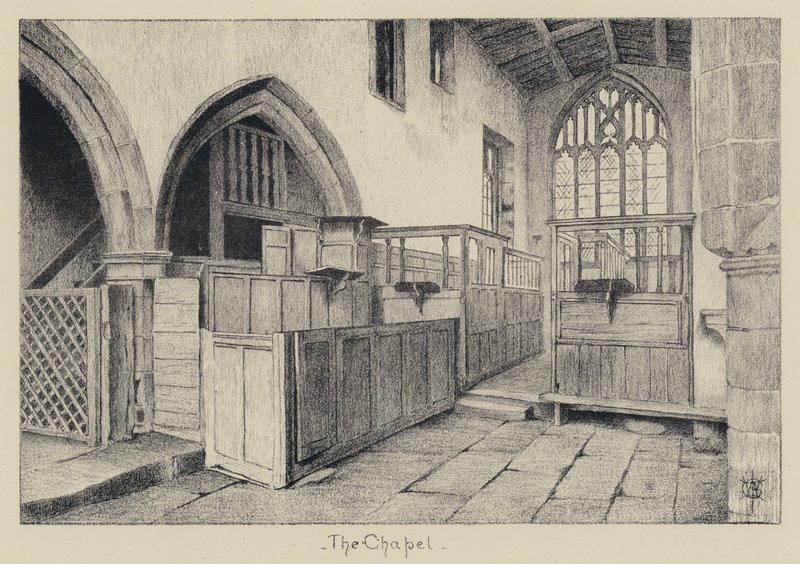 Haddon Hall, kapellet (litho) av English School