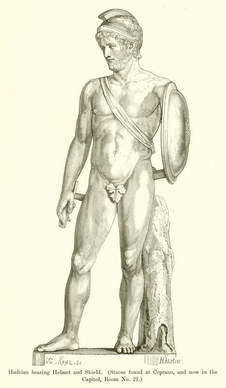 Hadrian med hjelm og skjold av English School