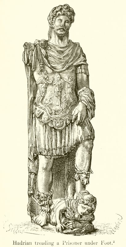Hadrian tråkker en fange under foten av English School