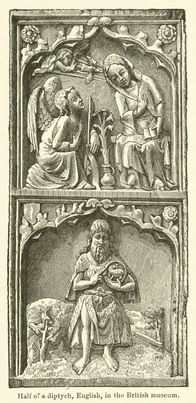 Halvparten av en diptyk, engelsk, i det britiske museet (gravering) av English School