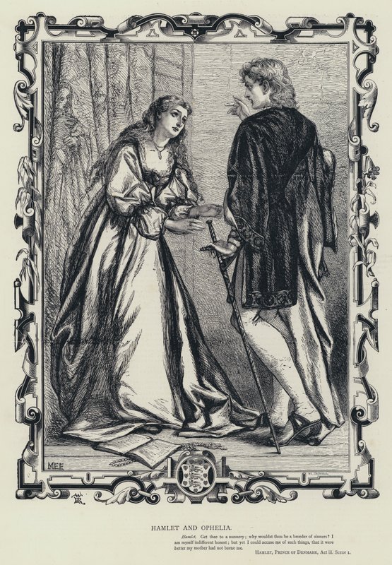 Hamlet og Ophelia, Hamlet, prins av Danmark, akt iii, scene 1 (gravering) av English School
