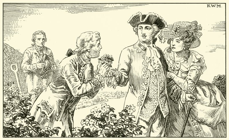 Overrakte en haug med potetblomster til hans Majestet (blekk på papir) av English School