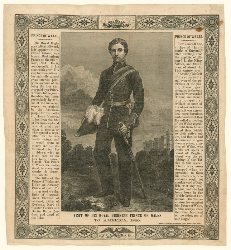 Lommetørkle til minne om Prince of Wales-turen til Amerika, 1860 av English School