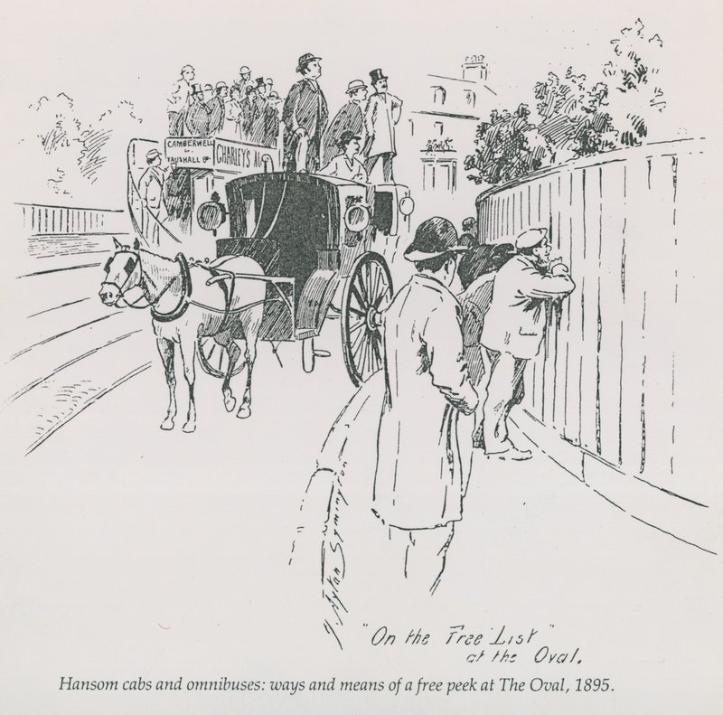 Hansom-drosjer og omnibusser - måter og midler for en gratis titt på The Oval, 1895 av English School