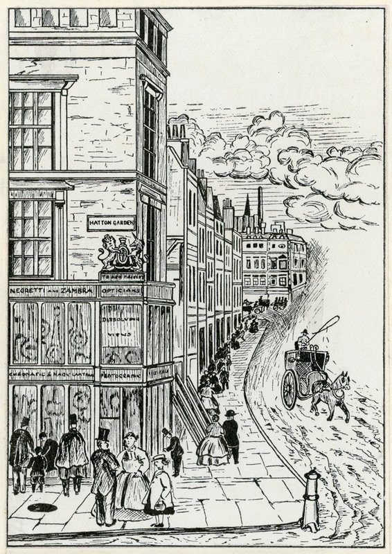 Hatton Garden og Holborn, 1866 av English School