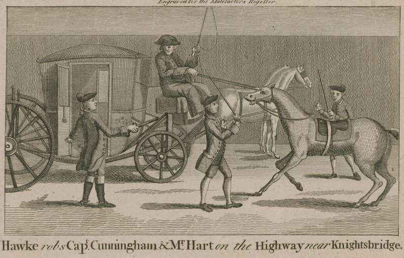 Hawke raner kaptein Cunningham og Mr Hart på motorveien nær Knightsbridge av English School