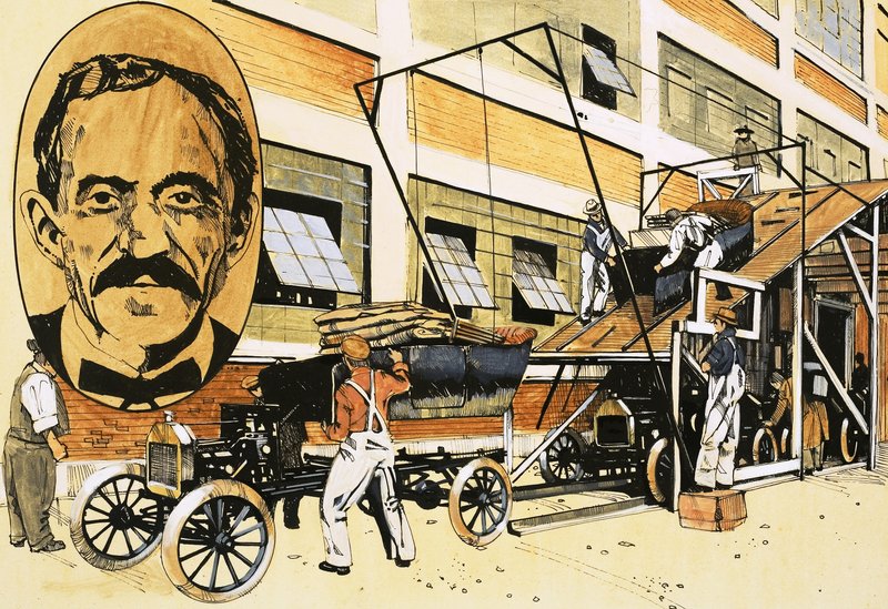 Henry Ford og hans første produksjonslinje fra 1908 av English School