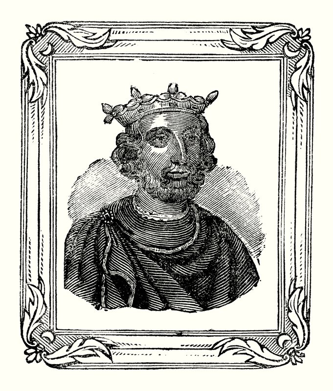 Henrik III ble født i 1208, kronet i 1216 og døde i 1272 (gravering) av English School