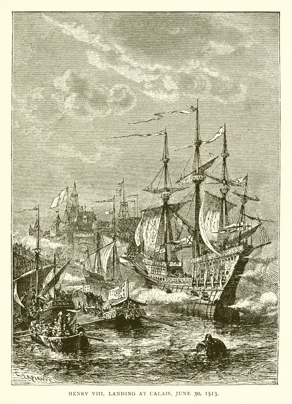 Henry VIII lander i Calais 30. juni 1513 av English School