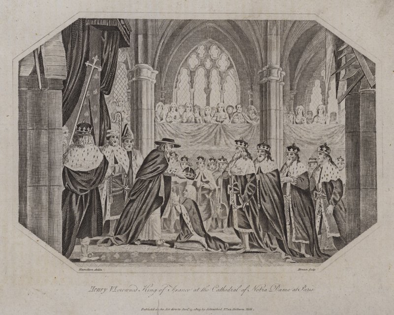 Henry VI kronet til konge av Frankrike i katedralen Notre Dame i Paris, 1431 av English School