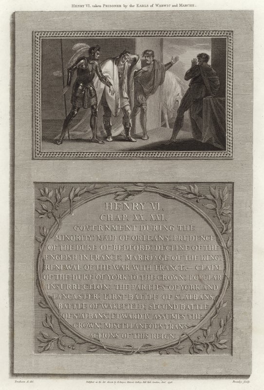 Henry VI tatt til fange av jarlene fra Warwick og Marche av English School