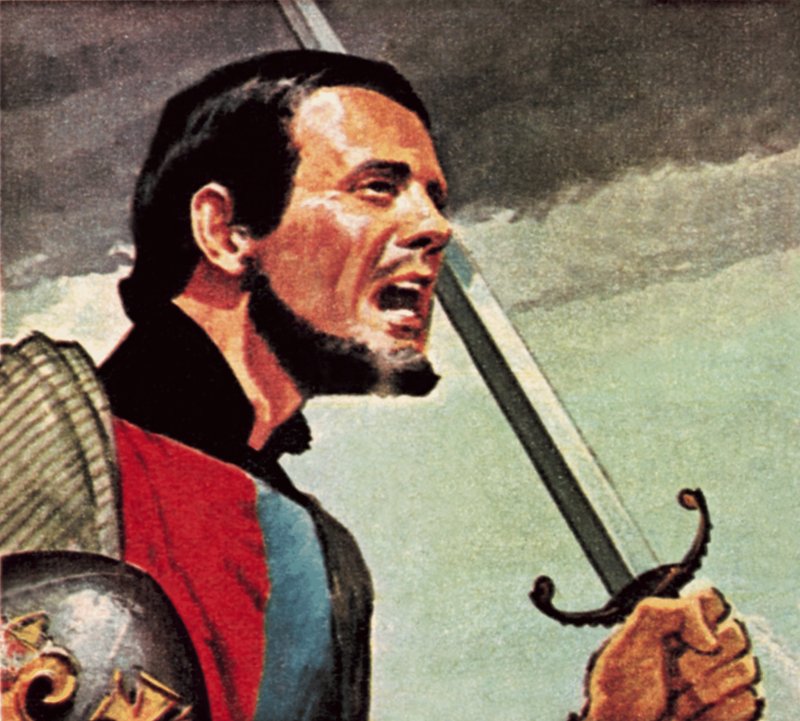 Henry V ved beleiringen av Harfleur i Frankrike av English School
