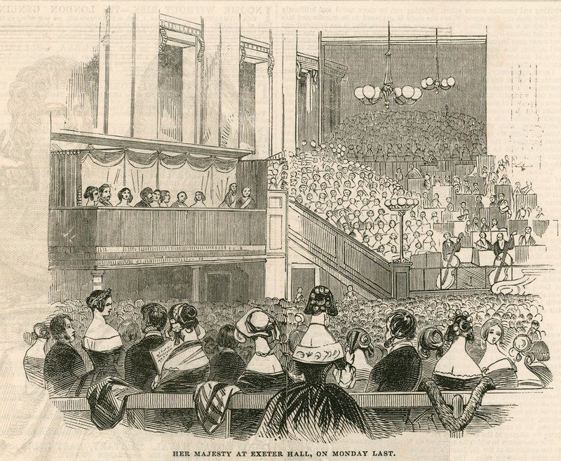 Hennes Majestet Dronning Victoria i Exeter Hall, Strand, London av English School