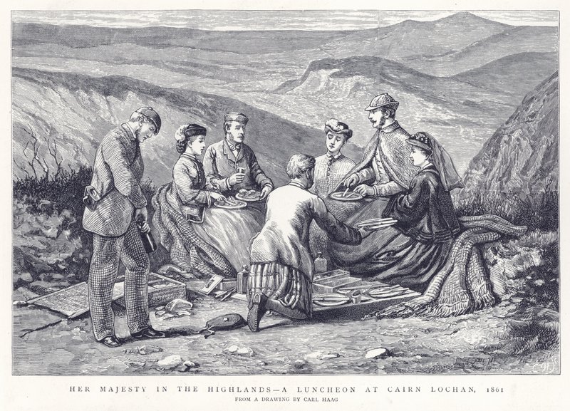 Hennes Majestet i Highlands-A Luncheon på Cairn Lochan, 1861 av English School