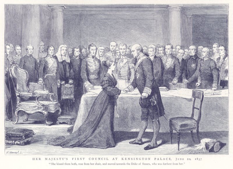 Hennes Majestets første råd i Kensington Palace, 20. juni 1837 av English School