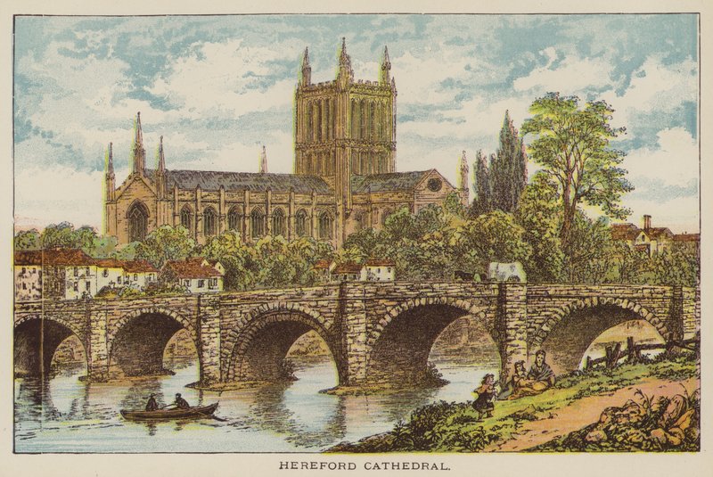 Hereford Cathedral (farget gravering) av English School