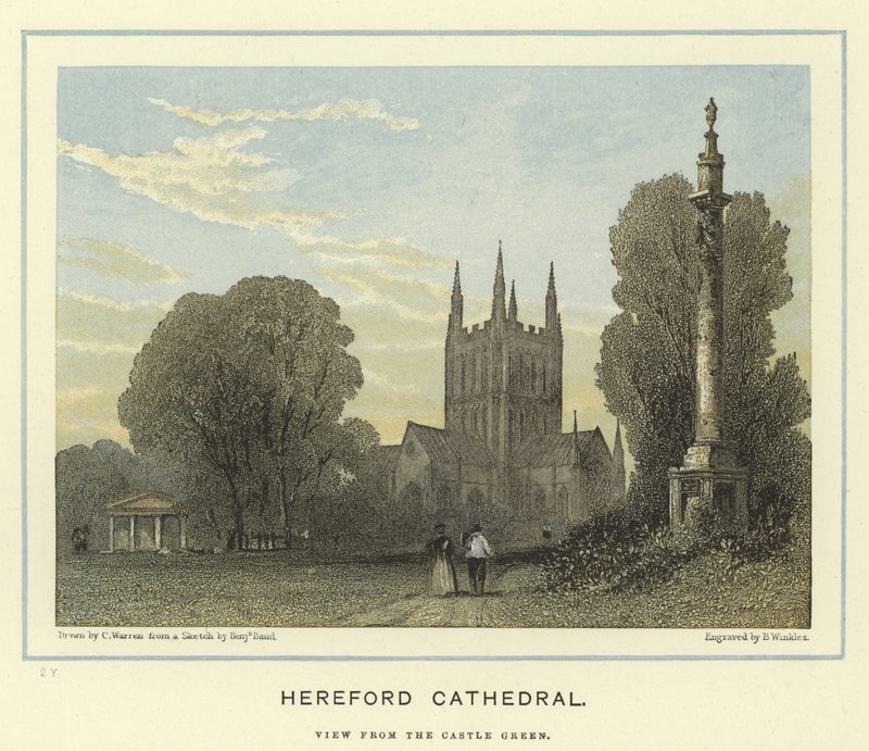 Hereford Cathedral, utsikt fra Castle Green av English School