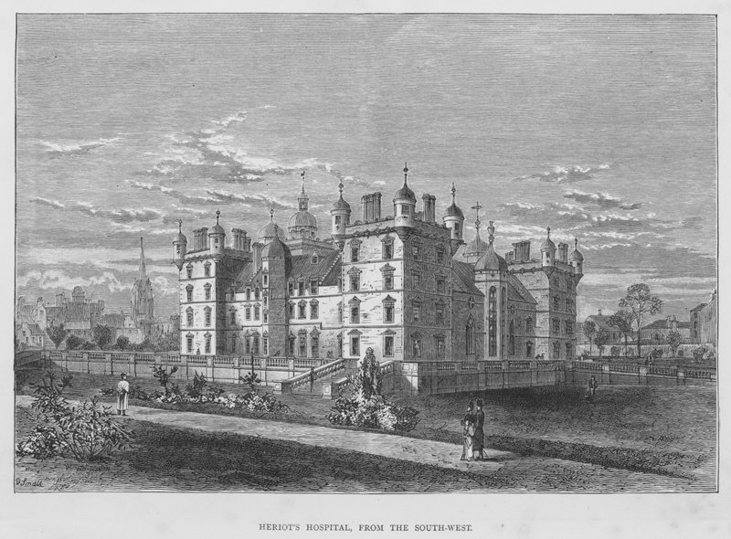 Heriot's Hospital, fra sør-vest (gravering) av English School