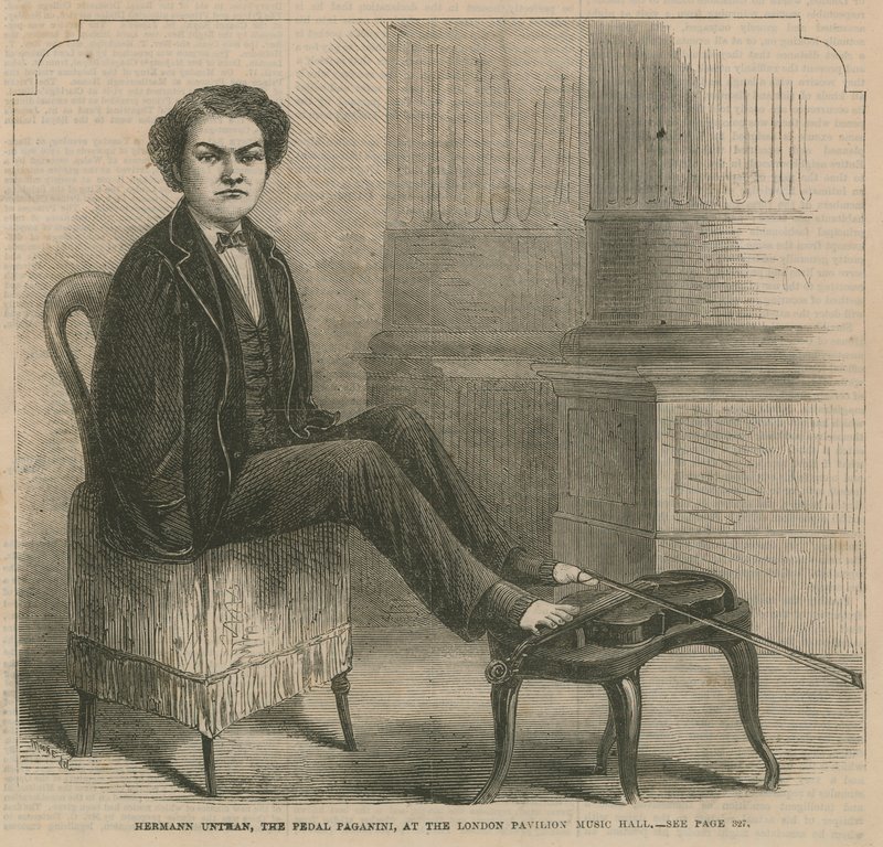 Hermann Untman, pedalen Paganini, i London Pavilion Music Hall av English School