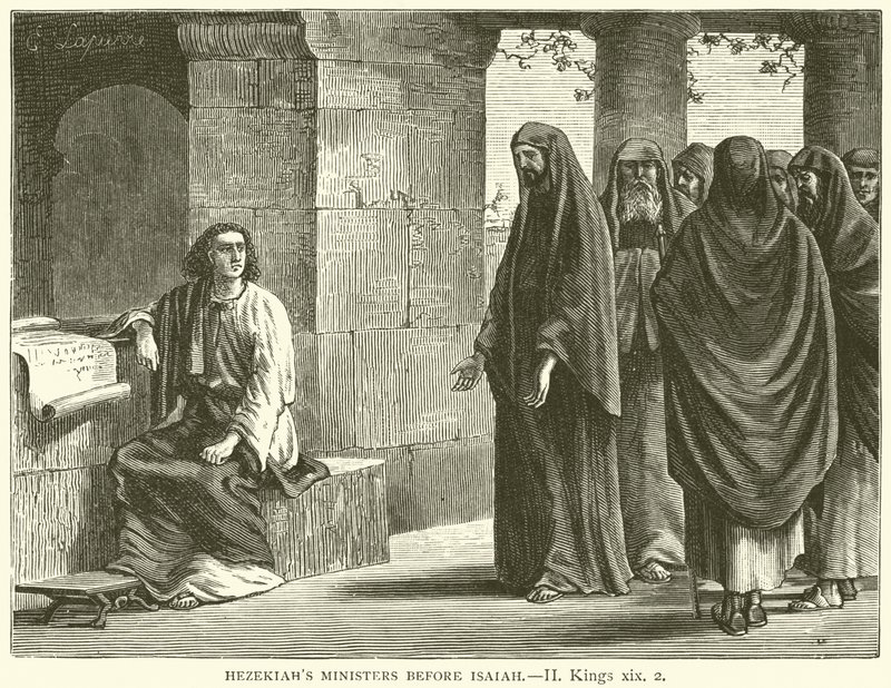 Hiskias tjenere før Jesaja, II, Konger, xix, 2 (gravering) av English School