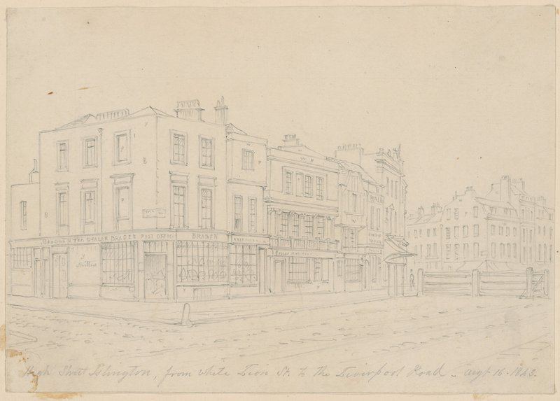 High Street Islington, fra White Lion Street, til Liverpool Road, 16. august 1843 av English School