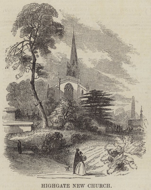 Highgate New Church (gravering) av English School