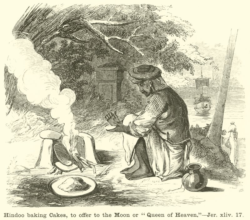 Hindoo baking kaker, å tilby til månen eller dronningen av himmelen, Jer, xliv, 17 av English School
