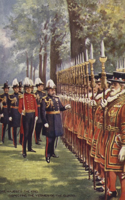 Hans Majestet Kongen inspiserer Yeomen of the Guard av English School