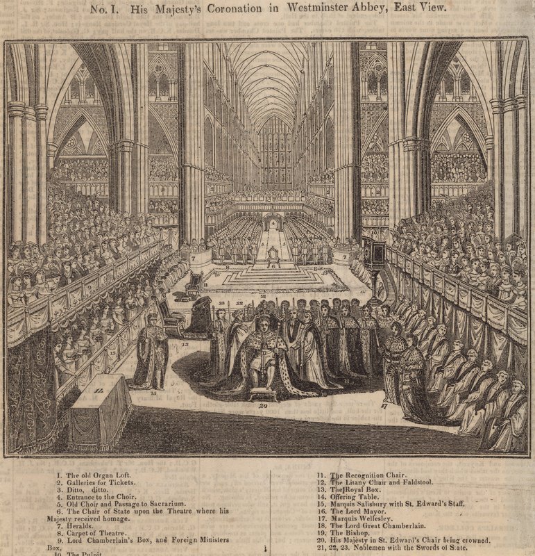 Hans Majestets kroning i Westminster Abbey, East View av English School