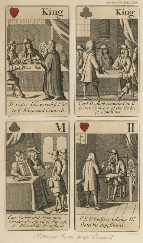 Historiske spillkort som forteller historien om kong Charles II av English School