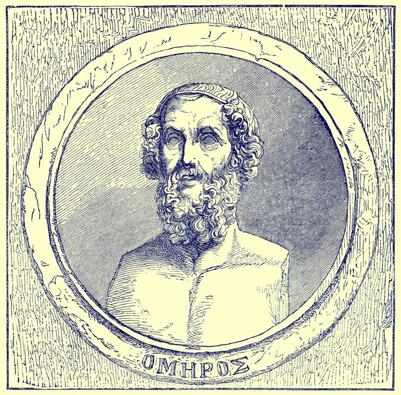 Homer, illustrasjon fra The Illustrated History of the World, publisert ca. 1880 (digitalt forbedret bilde) av English School
