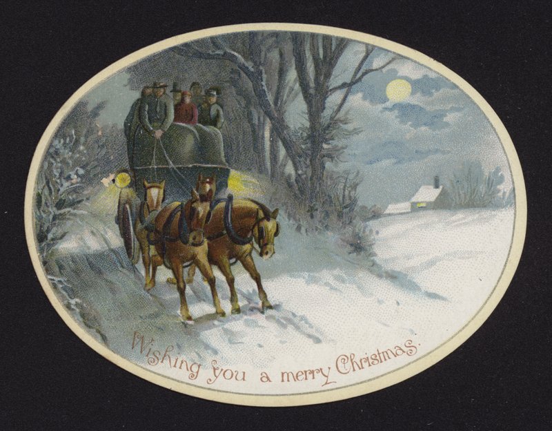 Hestevogn som reiser gjennom snøen (chromolitho) av English School