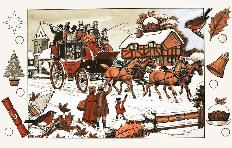 Hest og vogn i snøen. Skjult objekt puslespill av English School