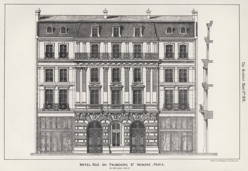 Hotel, Rue Du Faubourg St Honore, Paris (gravering) av English School