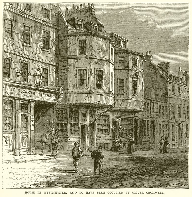 Hus i Westminster, sies å ha vært okkupert av Oliver Cromwell av English School