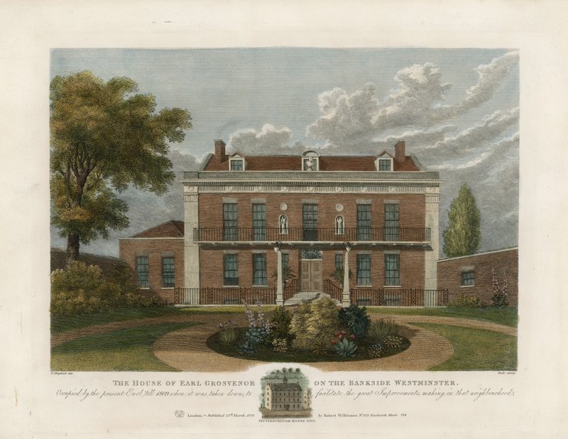 House of the Earl Grosvenor på Bankside, Westminster. Nedlagt i 1809 av English School